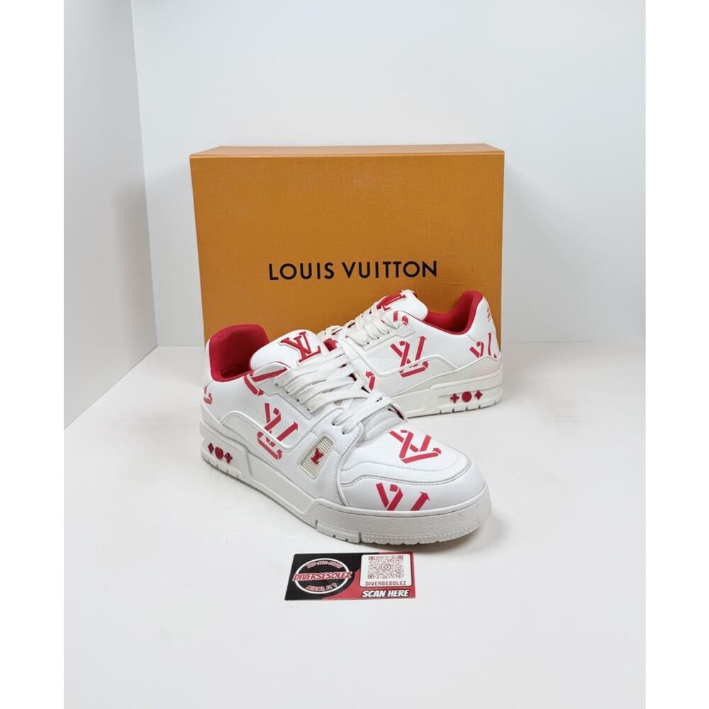 Size 9.5LV/10.5US - Louis Vuitton White Red Trainers❤️ Retail $1.2K!